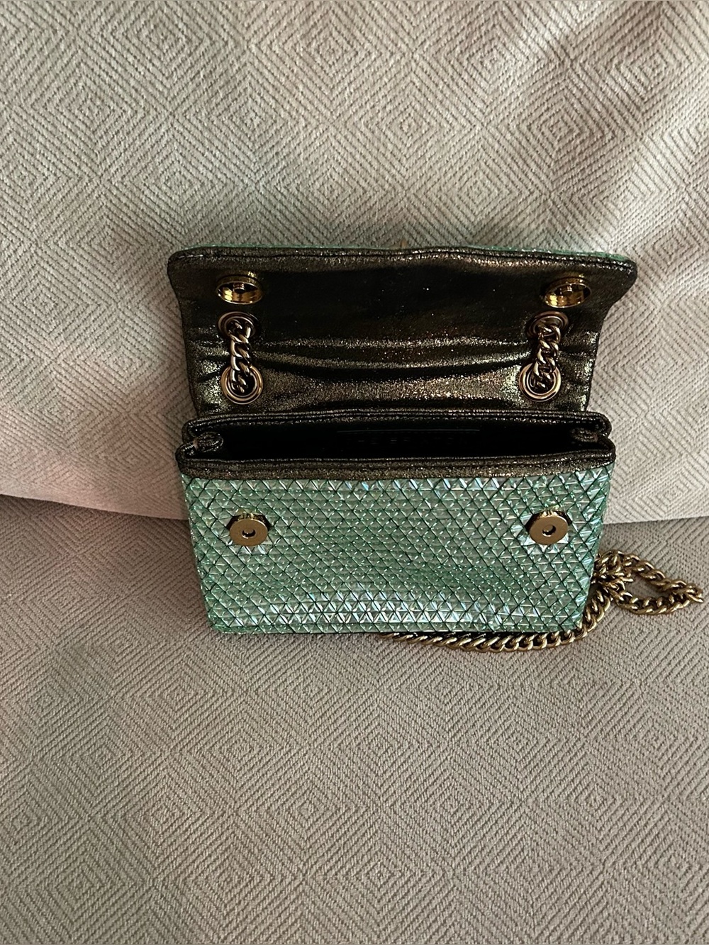 Kurt Geiger London Brixton mini crystal crossbody bag in green - Picture 8 of 11
